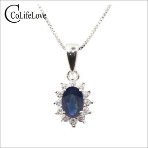 Dark blue sapphire pendant for woman 4 mm * 6 mm midnight blue sapphire necklace pendant 925 silver sapphire wedding jewelry