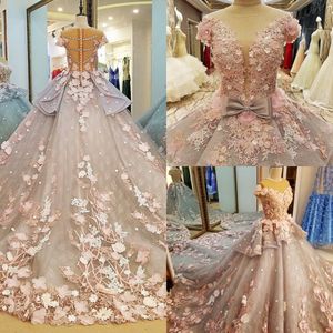 Zuhair Murad 2020 Abiye Dantel 3D Aplikler Boncuk Balo Önlük Jewel Capped Kollu Düğme Arka Balo Özel Durum Elbise