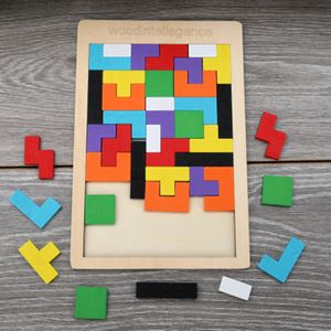 Kolorowe drewniane zabawki Tangram Mózg Teaser Puzzle Zabawki Tetris gry Preschool Magination Intelektualni Zabawki Edukacyjne Kid Prezent