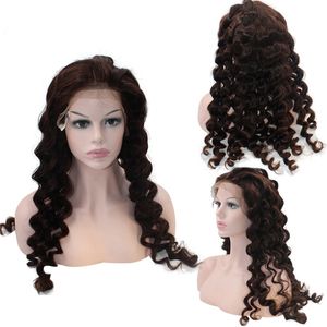 Koyu Kahverengi Renk Dantel Peruk Gevşek Dalga Dalgalı Frontal Lacewig 13 * 6 150% Kalın Insan Saç Peruk