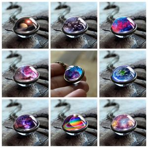 Wome Men Universe Planet Glass Art Picture Picture Pendantハンドメイドステートメントジュエリーのための新しい星雲銀河二重サイドの回転のネックレス