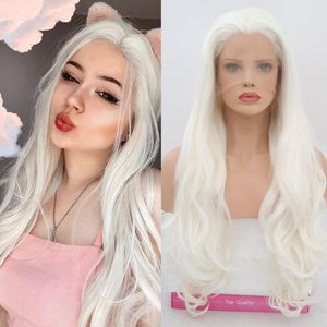 Wholesale lace front wigs white girl resale online - QUINLUX WIGS White Long Wavy Wigs For Women Girl Synthetic Lace Front Wig Cosplay Party Or Daily Use High Temperature Heat Fiber