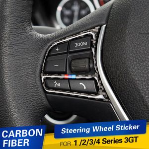 Encerado Acessórios fibra de carbono Interior Car Steering Wheel Botões Quadro Auto Etiquetas para BMW 1/2/3/4 Series 3GT Styling