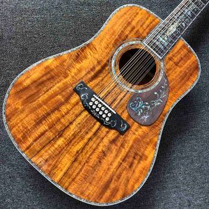Solid Koa Wood Acoustic Guitar Abalone Inlay Ebony Fingerboard Headstock kan anpassas logotyp