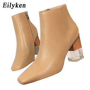 Hot Sale-2019 Nya Vinter Western Women Boots Square Toe Zipper Fashion Crystal High Heels Ankel Boot Ladies Skor