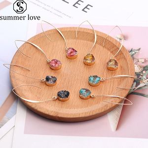 Fashion Design Resin Druzy Dangle Earring for Women Girls Shell Sequins Drusy Copper Gold Plating Round Ball Shape Hook Drop Earring Jewelry