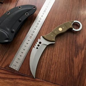 1 st toppkvalitet karambit 9cr18mov svart / vit sten tvättblad full tang g10 handtag fasta knivar klo kniv taktiska knivar med kydex