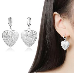 Wholesale earrings with photos resale online - 2019 Hot sales Peach heart Phase box Earrings open Can put photo Earrings Golden silvery woman Madam Fashion accessories