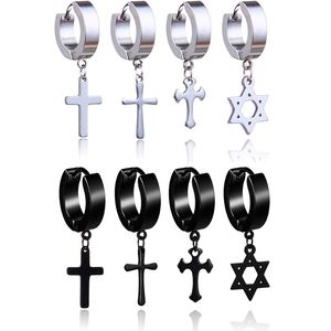 Orecchini pendenti con stella a forma di croce in acciaio inossidabile ipoallergenico da uomo punk clip piercing finto su orecchini a cerchio per regalo di gioielli di moda da donna