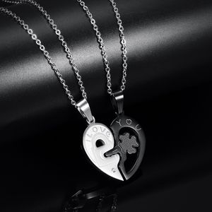 Fashion-2020 New Couple Pendant Valentine's Day Gift Black and White with Key Lock To Send Lover's Necklace Gift Lettering Feature Pendant