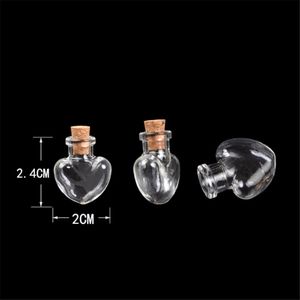 100 stks 20x24x6 mm kleine glazen flessen met kurken DIY mini hartvormige kunst potten Geschenken flesjes Mooie hangers flessen