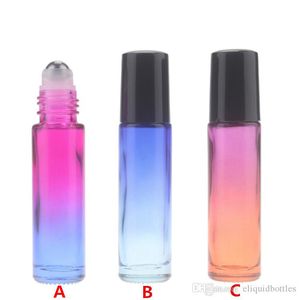 2018 NEUE 10-ml-Flaschen aus farbigem Glas für 10-ml-Parfümflaschen für ätherische Öle mit Metallroller und schwarzer Kappe. Heißer Verkauf 1/3OZ Glasbehälter