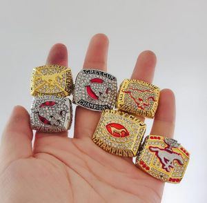 6PCS Calgary Stampeders Grey Cup Mistrzostwa Zestaw Ring z drewnianym pudełkiem na wyświetlacz Case Men Fan Pudawior Wholesale 2024