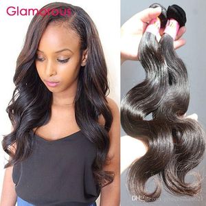 Glamorös brasiliansk Virgin Hair 2 Bundlar Body Wave Mänskliga hår Vävar Peruanska Brasilianska Indiska Malaysiska Human Hair Extensions 100g / st