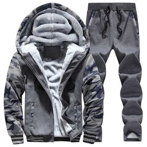 Nya vinter Tracksuits Män Set Tjock Fleece Hoodies + Byxor Suit Zipper Hooded Sweatshirt Sportkläder Set Male Hoodie Sporting Passit
