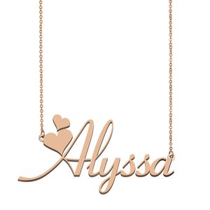 Alyssa namn halsband hänge för kvinnor flickvän gåvor anpassade typskylt barn goda vänner smycken 18k guld pläterad rostfritt stål hänge