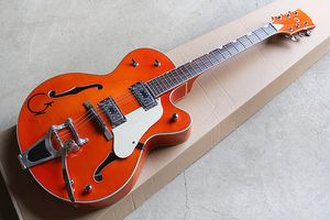 Factory Custom Rosewood Fingerboard Semi-hollow Orange body Electric Guitar with Chrome hardware,Tremolo bridge,can be customized