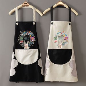 Cute fartuch Kitchen Cartoon Rabbit Z Kieszonkowym Wyciesza Ręki Wodoodporne Oxford Tkaniny Japoński Styl Bib Home Cleaning Tool