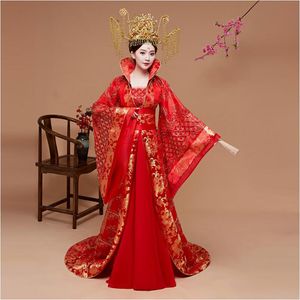 Kvalitetskläder Original Imperial Princess Hanfu Kostym Röd svans Outfit Bredmad Dominerande Kinesisk Queen's Bröllopsklänning