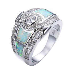 Wholesale silver and opal ring resale online - European and American Silver Plated Diamond Geometric Opal Color Ring For Fashion Women Ring Anniversary Day Gift Size