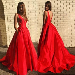Wholesale bridesmaid dresses pockets for sale - Group buy Satin Ball Gown Bridesmaid Dresses Illusion V neck Back Party Evening Dress with Pockets vestido de formatura
