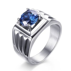 Blue Zircon Rings Vintage Silver Plated Crystal Ring For Men Big Square Stone Finger Ring Male Men Jewelry