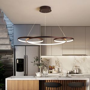 Circle Rings nowoczesny ledowy żyrandol aluminiowa lampa wisząca kawowe wykończenie do jadalni salonu kuchni pokoju