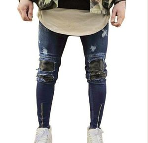 Mens Casual Skinny Jeans Pants Men Solid black ripped jeans men Ripped Beggar With Knee Hole For