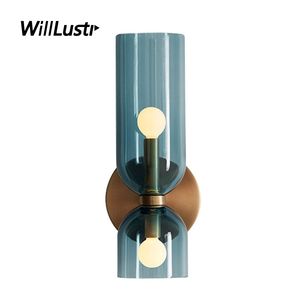 Vidro moderno Lâmpada de parede criativa Up Down principal dobro Sconce Porch Salão Estudo cabeceira Varanda Azul Fuma Iluminação Luxo Branco