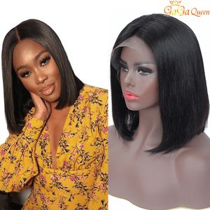 Cabelo peruano em linha reta Bob Peruca 8-16inch Straight Human Human Human Wigs Brasileiro Virgem Humano Cabelo Humano Perucas Frontais 13x4 Swiss Lace Wig frontal