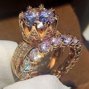 Gorąca Sprzedaż Moda Biżuteria 925 Sterling Silverrose Gold Fill Round Cut White Topaz CZ Diamentowe Gemstones Wedding Para Prezent