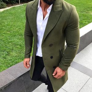 Men Fashion Turn-down Collar Wool Blend Double Breasted Pea Coat Jacket Men Brand Overcoats Autumn Long Wool Coat CJ191212