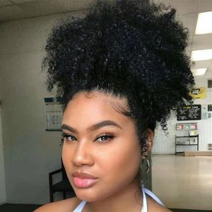 Hot Style Afro Puff Short Ponytail 140g Pełna głowa Kinky Kręcone Bułeczki Tanie włosy Chignon Hairpiece Clip In Cune Dla Czarnych Kobiet