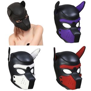 La nuova maschera con cappuccio del cane morbido pieno sopra la lattice realistica con le orecchie della maschera di cosplay