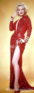 2019 Ny Amazing Sexig Berömd röd Sequin Dress Fashion Hot V-Neck Full Length Mermaid Långärmad Evening Klänningar Billiga Prom Kappa 274
