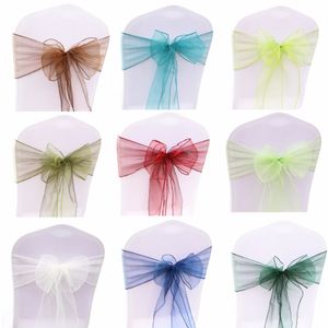 100 sztuk Wedding Party Organza Tkanina Wstążka Krzesła Szarła na Bankiet Wydarzenie Urodziny Dekoracja Domowa Tekstylna Krzesło Pokrywa