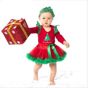 Rote Weihnachten Festival Baby Prinzessin Tutu Röcke 0-24 Monate Neugeborene Mädchen Langarm Strampler Kleider Baumwolle Strampler + Tutu Rock + Stirnband = 3 Teile/Satz