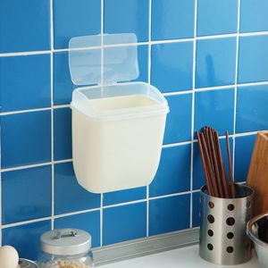 Wall-Mounted Trash Can Solid Color Seamless Paste Kitchen Cabinets Bathroom Storage Debris Box,Hanging Trash Bin Mini Garbage Can