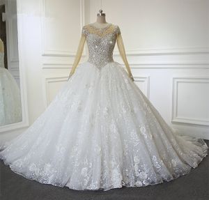 New Arrival Luxury Long Sleeve Full Beaded Top Long Train Wedding Dress Bridal Gowns robe de mariee