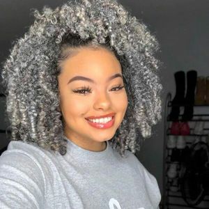 Shake and Go grey kinky human hair ponytail extension clips drawstring afro curly chignon horsetail curly pony tail hairpiece 120g 12inch