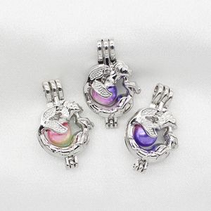 Silver Plated Mermaid Pearl Cage Perfume Essential Oil Diffuser Cage Lockets Pendant Necklace Charms for Oyster Pearl