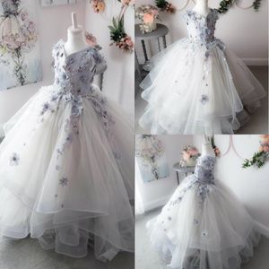 2020 Imagen real Vestidos de niña de las flores para la boda Cuentas de encaje 3D Apliques florales Vestidos de desfile para niñas pequeñas Vestidos de fiesta Ropa de princesa