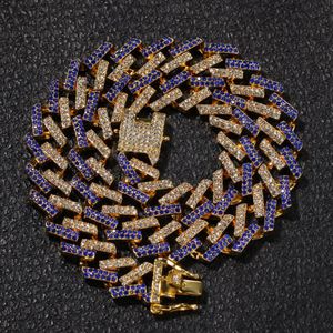 The latest high-quality Cuban chain 15mm micro-inlaid color zircon strip men's Necklace hip hop fashion jewelry wholesale