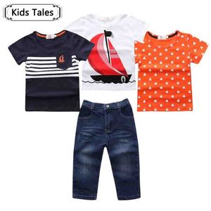 Neues Kinder-Sommer-Kleidungsset für Jungen, Einzelhandel, kurze Ärmel, Jeans