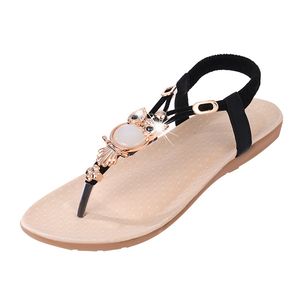 Mode Kvinnor Skor Sandaler Bohemian Kvinnors Slides Owl Beaded Flat Clip Toe Sand Beach Partihandel Gratis frakt