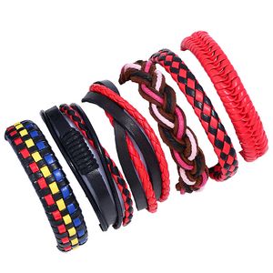 Fashion Braid Armband Enkel Plaid Punk Multi Layer Weaved Wrap Manschettkant Bangle Mens Justerbar Äkta Läder Charm Smycken Gift för Kvinnor