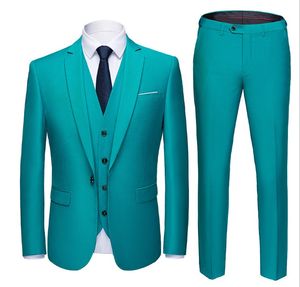 New Arrival Groomsmen Aquamarine Groom Tuxedos Notch Lapel Men Suits One Button Wedding Best Man Bridegroom (Jacket + Pants + Vest) L224