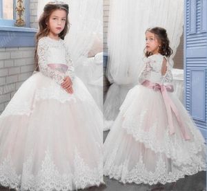 レースのアップリケの穏やかな花の女の子の服ティーの長さの注文の子供たちの誕生日パーティーガウン安いフォーマルパーティーガウンジッパーバック