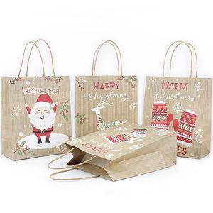 Julpapper Presentkassar Santa säckar Kraft Paper Bag Kids Party Favors Box Juldekorationer för hem nyår