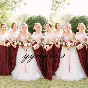 Cheap Country Bridesmaid Dresses 2019 Jewel Cap Sleeves Floor Length Long A Line Chiffon Beach Wedding Guest Maid Of Honor Gowns